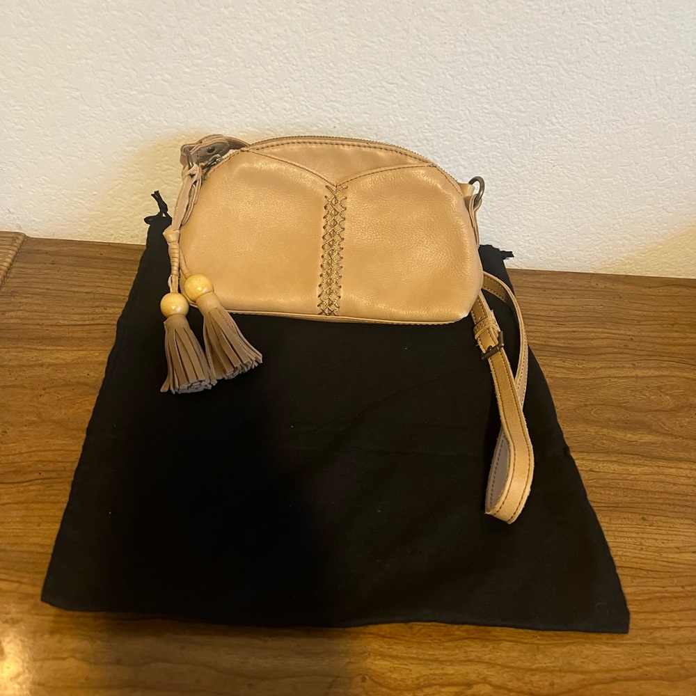 The Sak Tan Leather Crossbody Bag with Tassels
